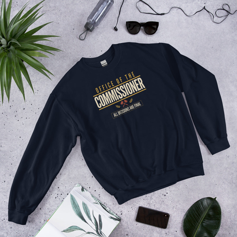 Office of the Commissioner fantasy football draft crewneck sweatshirt — Navy, front-right