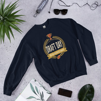 Draft Day Almanac vintage fantasy football champion crewneck sweatshirt — Navy, front-right