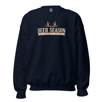 Deer Season My Favorite Holiday deer hunting crewneck sweatshirt — Navy, front