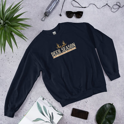 Deer Season My Favorite Holiday deer hunting crewneck sweatshirt — Navy, front-right