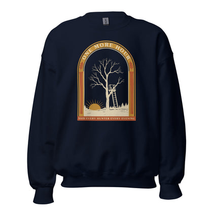 One More Hour funny deer hunting crewneck — Navy, front