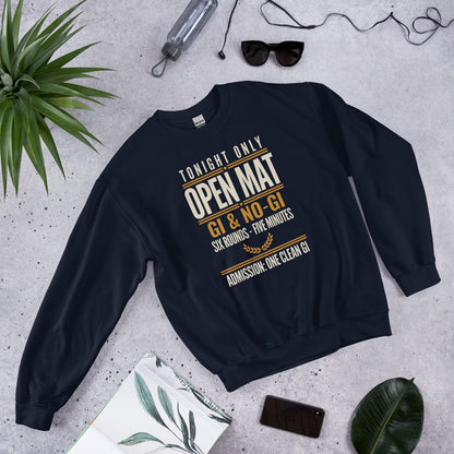 Open Mat Tonight Brazilian jiu jitsu crewneck sweatshirt — Navy, front-right