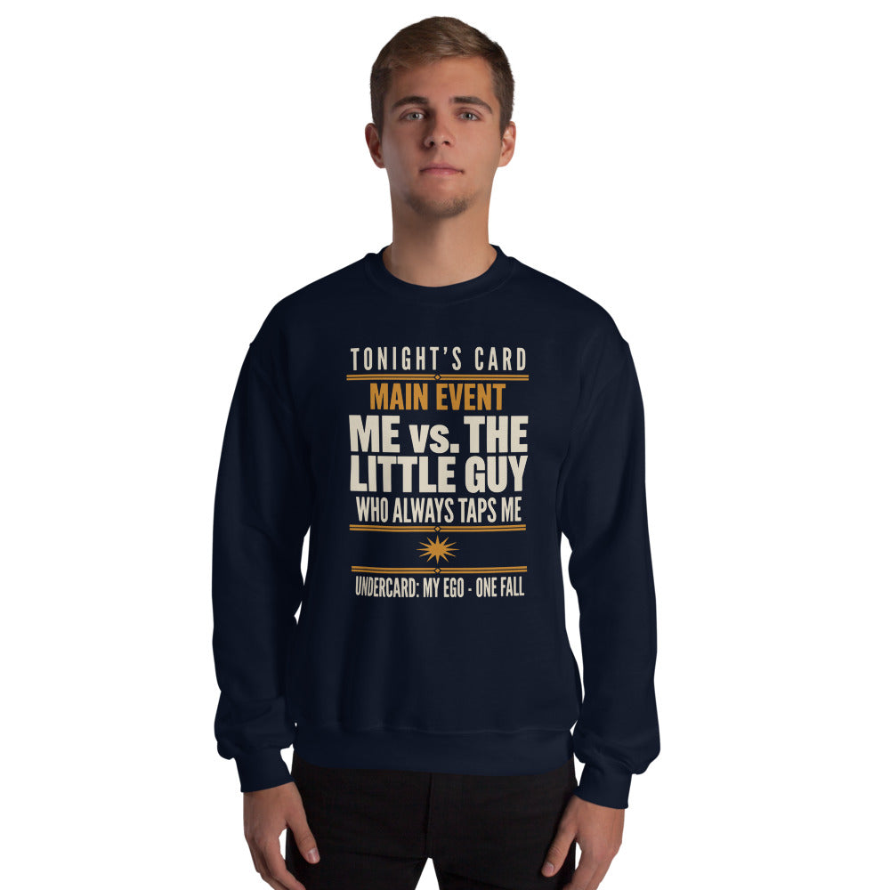 Tonight's Card funny Brazilian jiu jitsu crewneck sweatshirt — Navy, on model