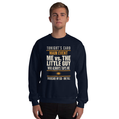 Tonight's Card funny Brazilian jiu jitsu crewneck sweatshirt — Navy, on model