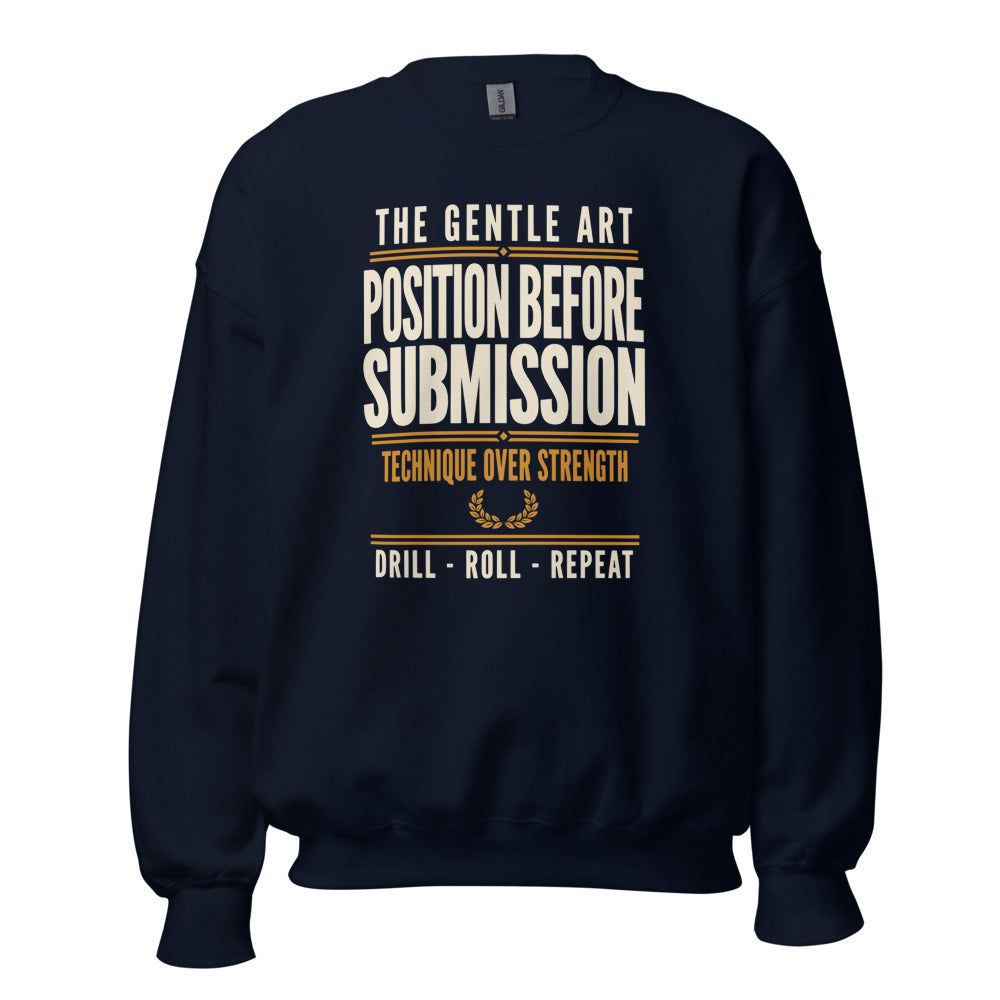 Position Before Submission Brazilian jiu jitsu sweatshirt — Navy, front
