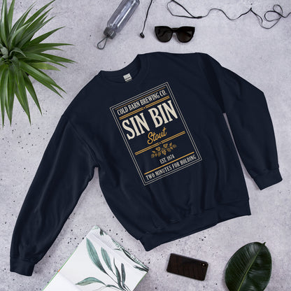 Beer League Sin Bin Stout brewery label crewneck sweatshirt — Navy, front-right