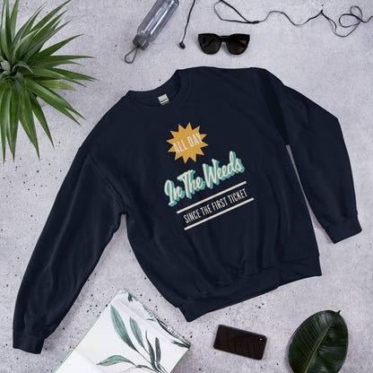 In The Weeds line cook retro diner service sign crewneck sweatshirt — Navy, flat lay