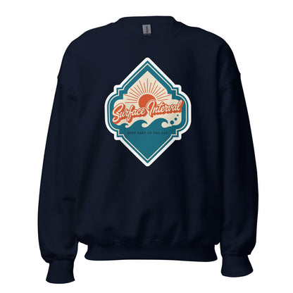 Surface Interval vintage scuba diving travel decal sweatshirt — Navy, front