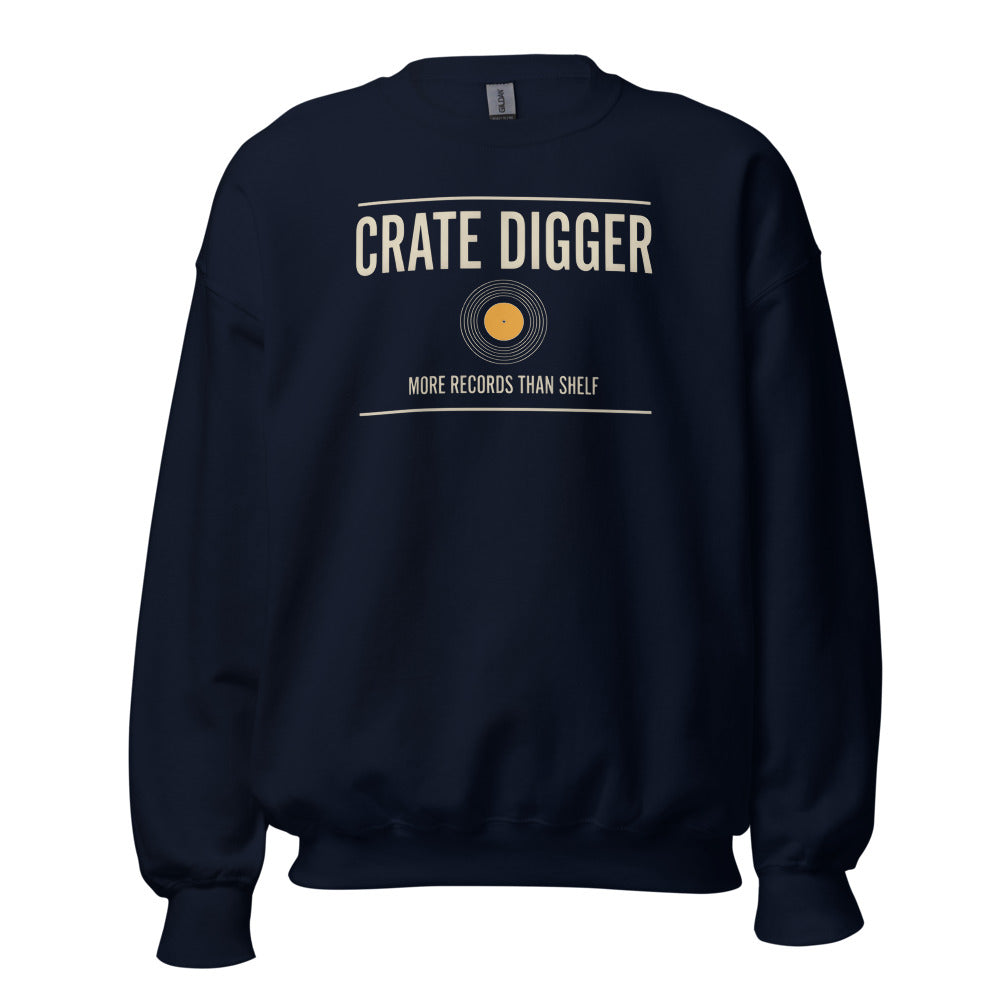 Crate Digger vinyl record crewneck sweatshirt — Navy, front