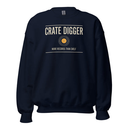 Crate Digger vinyl record crewneck sweatshirt — Navy, front
