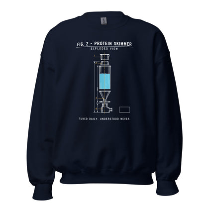 Protein Skimmer Exploded View reef tank saltwater aquarium crewneck sweatshirt — Navy, front