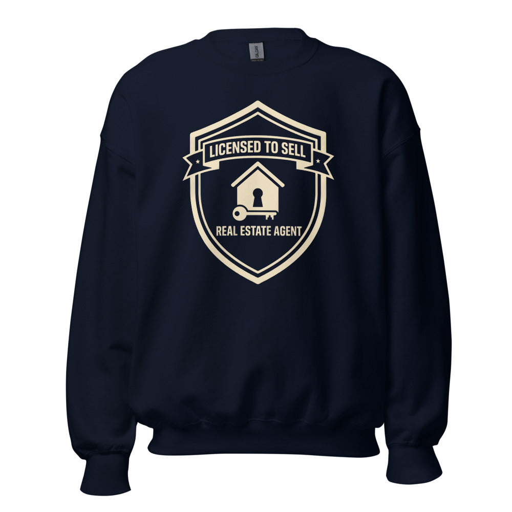 Licensed to Sell real estate agent crewneck sweatshirt — Navy, front