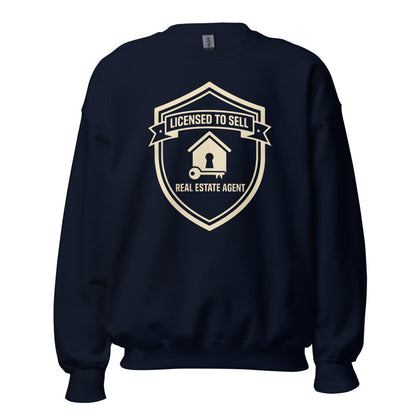 Licensed to Sell real estate agent crewneck sweatshirt — Navy, front