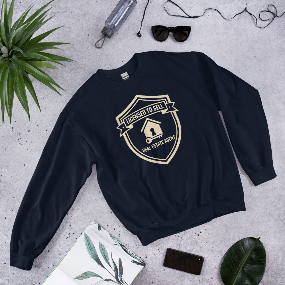 Licensed to Sell real estate agent crewneck sweatshirt — Navy, flat lay