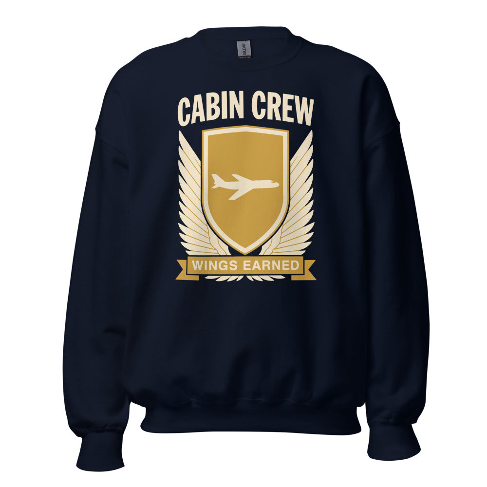 Wings Earned flight attendant crewneck sweatshirt — Navy, front