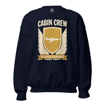 Wings Earned flight attendant crewneck sweatshirt — Navy, front