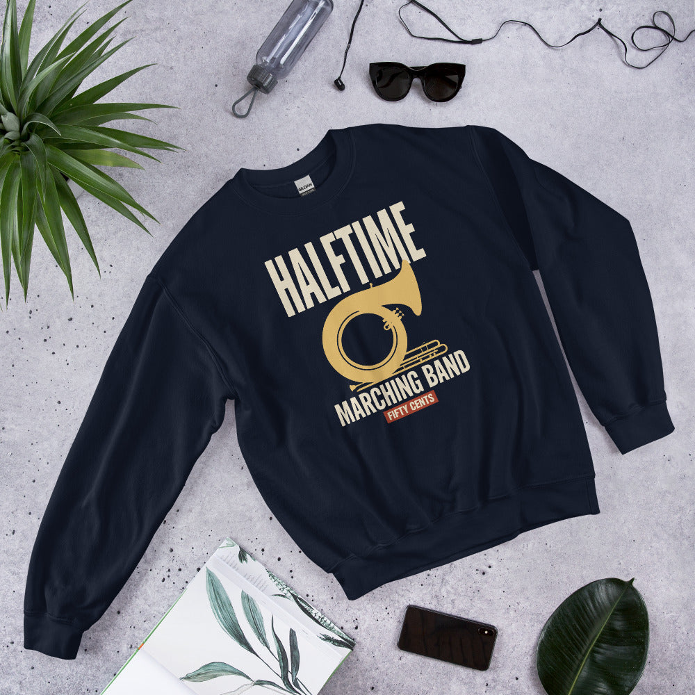 Official Halftime vintage marching band crewneck sweatshirt — Navy, flat lay