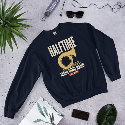 Official Halftime vintage marching band crewneck sweatshirt — Navy, flat lay