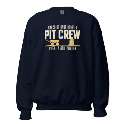 Pit Crew marching band booster crewneck sweatshirt — Navy, front
