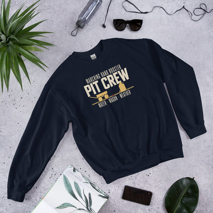 Pit Crew marching band booster crewneck sweatshirt — Navy, flat lay