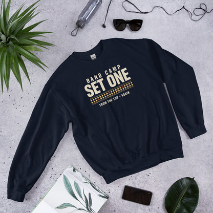 Set One marching band drill chart crewneck sweatshirt — Navy, flat lay