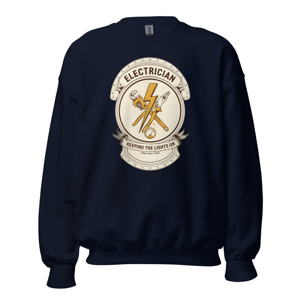 Electrician Journeyman trade crest crewneck — Navy, front