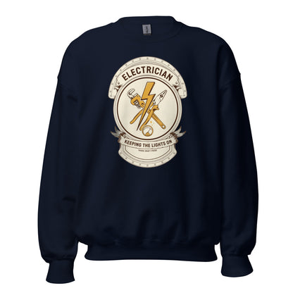 Electrician Journeyman trade crest crewneck — Navy, front