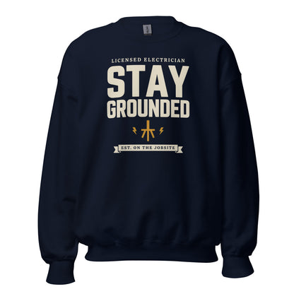 Stay Grounded funny electrician crewneck — Navy, front