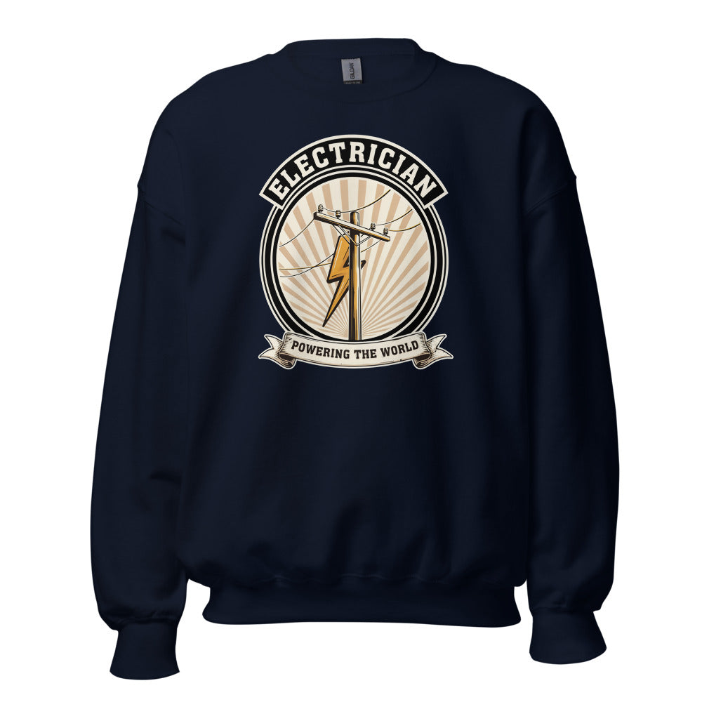 Powering The World electrician emblem crewneck — Navy, front