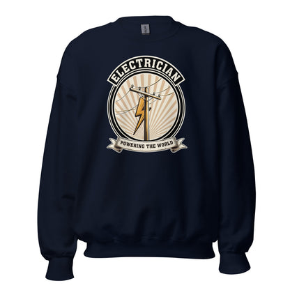 Powering The World electrician emblem crewneck — Navy, front
