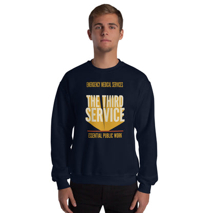 The Third Service EMS crewneck sweatshirt — Navy, on model