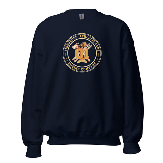 Firehouse Athletic Club retro firefighter emblem crewneck sweatshirt — Navy, front