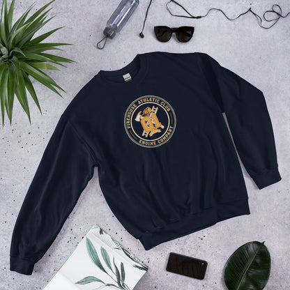 Firehouse Athletic Club retro firefighter emblem crewneck sweatshirt — Navy, flat lay