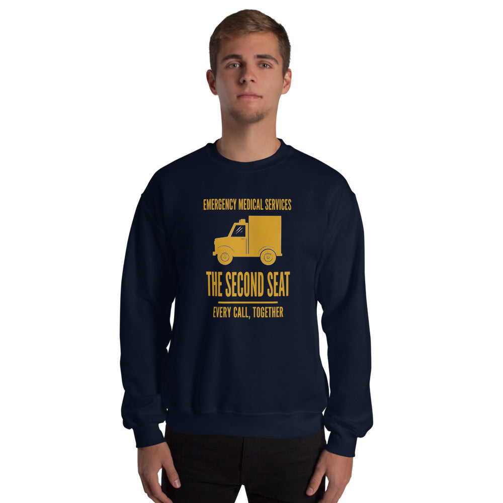 The Second Seat EMS paramedic crewneck — Navy, on model