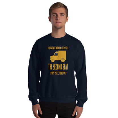 The Second Seat EMS paramedic crewneck — Navy, on model