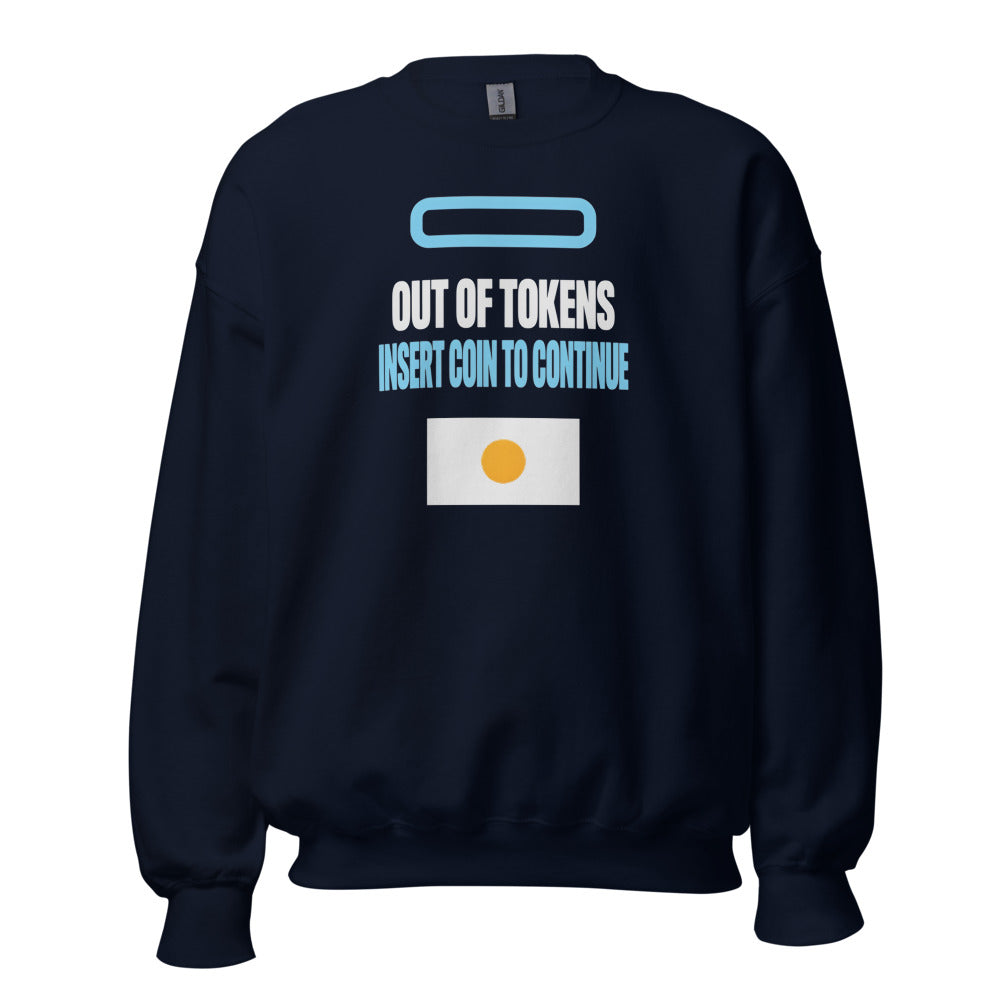 Insert Coin To Continue out of tokens crewneck sweatshirt — Navy, front