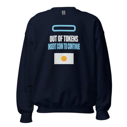 Insert Coin To Continue out of tokens crewneck sweatshirt — Navy, front