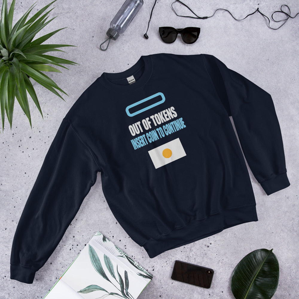 Insert Coin To Continue out of tokens crewneck sweatshirt — Navy, flat lay