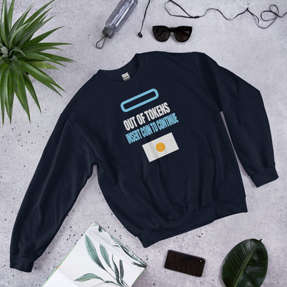 Insert Coin To Continue out of tokens crewneck sweatshirt — Navy, flat lay