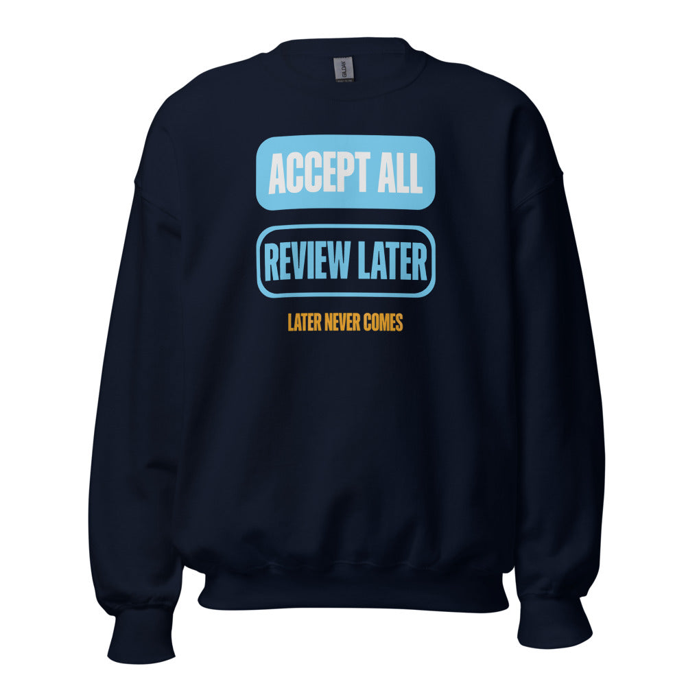 Accept All Review Later crewneck sweatshirt — Navy, front