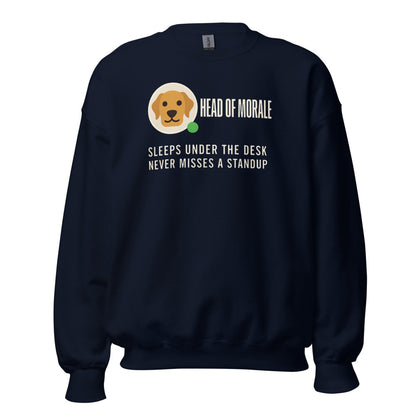 Head of Morale dog profile card crewneck sweatshirt — Navy, front