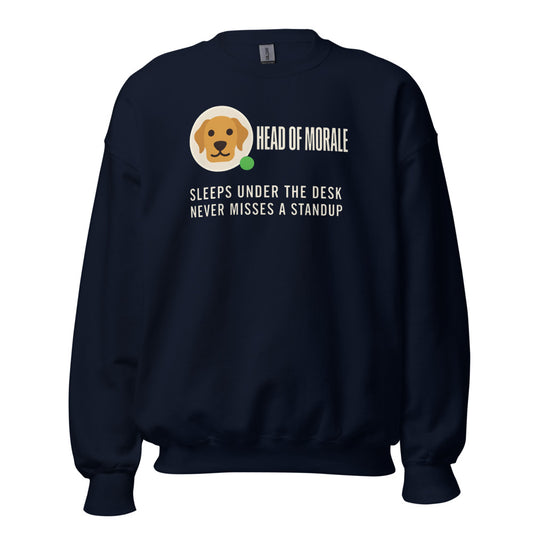 Head of Morale dog profile card crewneck sweatshirt — Navy, front