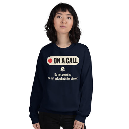 On A Call do not disturb status crewneck sweatshirt — Navy, on model