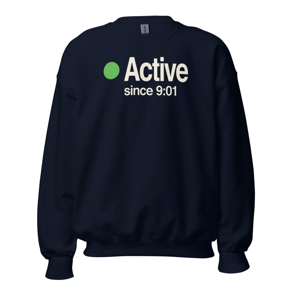 Active Since 9:01 presence status crewneck sweatshirt — Navy, front