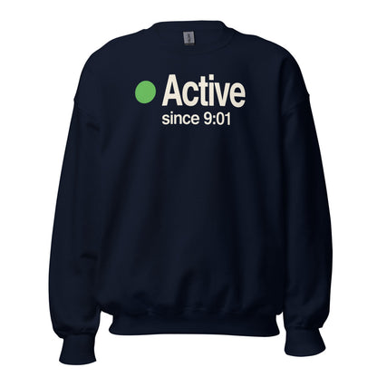 Active Since 9:01 presence status crewneck sweatshirt — Navy, front