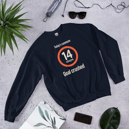 Today's Commute 14 Steps work from home crewneck sweatshirt — Navy, flat lay