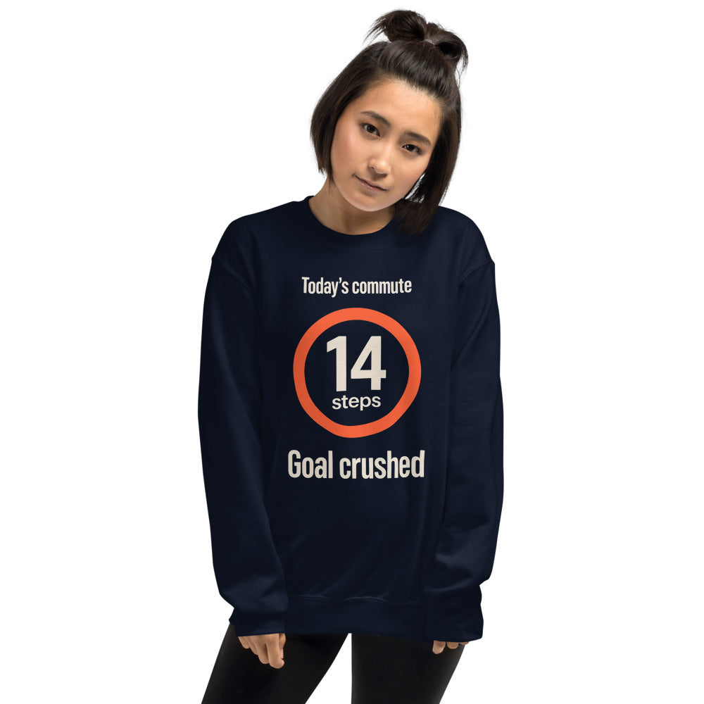 Today's Commute 14 Steps work from home crewneck sweatshirt — Navy, on model