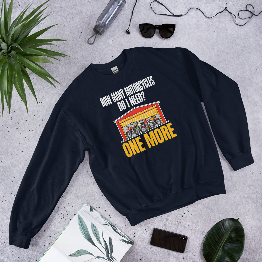One More funny motorcycle crewneck sweatshirt — Navy, flat lay