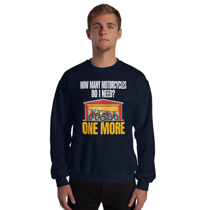 One More funny motorcycle crewneck sweatshirt — Navy, on model