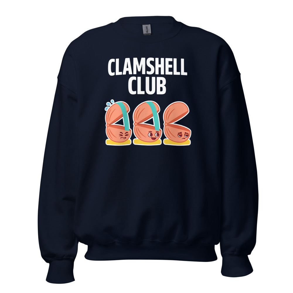 Clamshell Club funny physical therapy crewneck sweatshirt — Navy, front